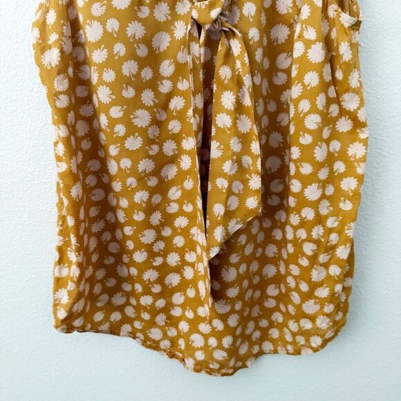 ODILLE x ANTHROPOLOGIE | Yellow Cream Graphic Flowers Floral Tie Blouse | Size 8 - Picture 4 of 8